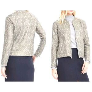 Banana Republic NWT Jacket Gray Floral Sparkle Zips Pockets sz L